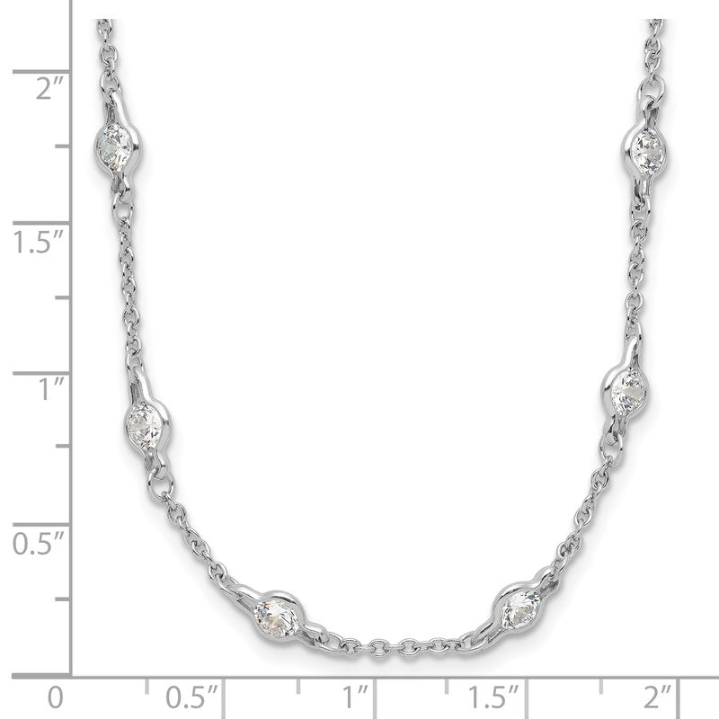 Sterling Silver Rhodium-plated Brilliant-cut Round CZ 42 Station 36 Inch Necklace