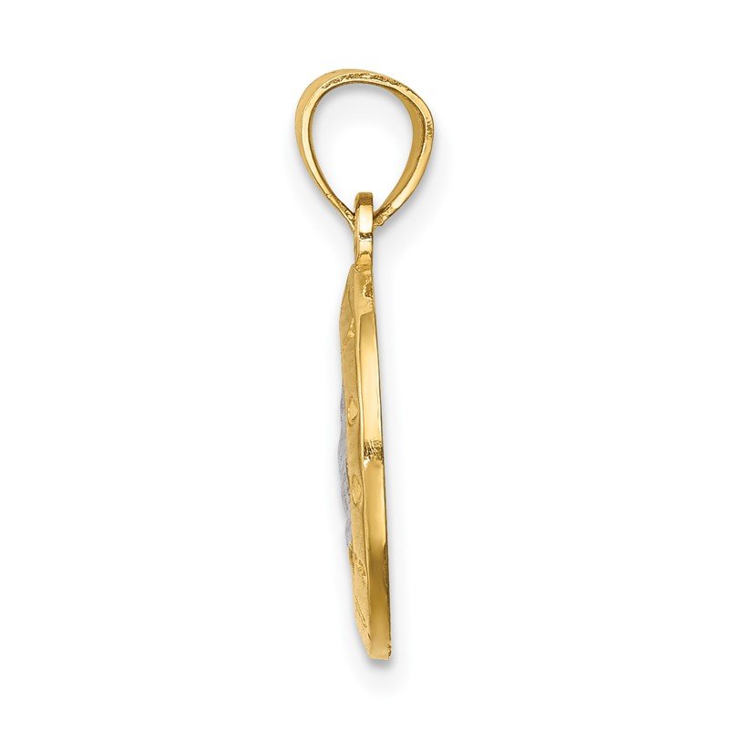 14K and White Rhodium Praying Hands Round Pendant