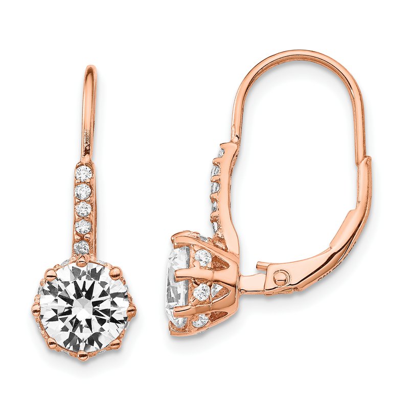 Sterling Silver Rose Gold-plated Brilliant-cut CZ Leverback Dangle Earrings
