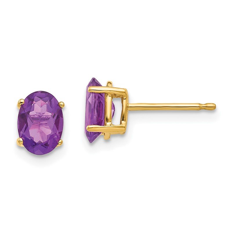 14k 7x5mm Oval Amethyst Post Earrings