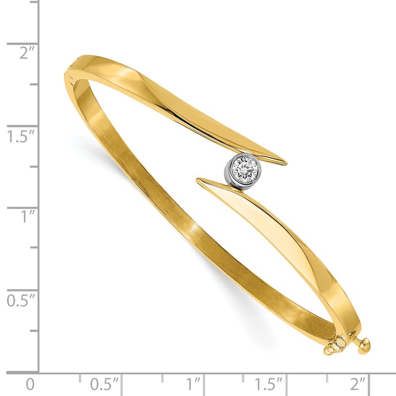 14k Two-tone Complete 1/4 carat AAA Diamond Hinged Oval Bangle Bracelet