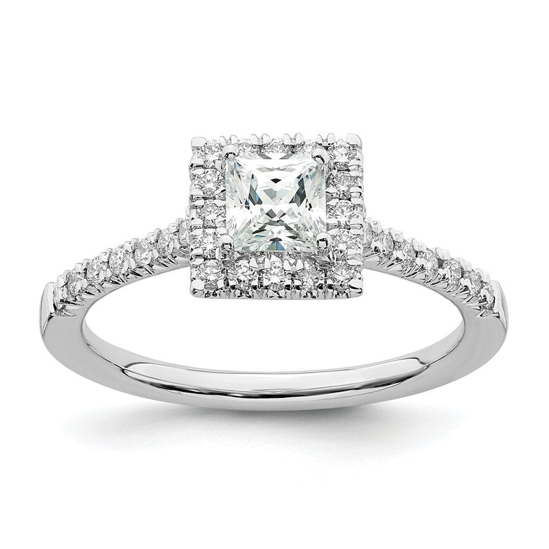14K White Gold 1/3 carat Lab Grown Diamond VS+ F+ Semi-Mount Princess Halo Engagement Ring