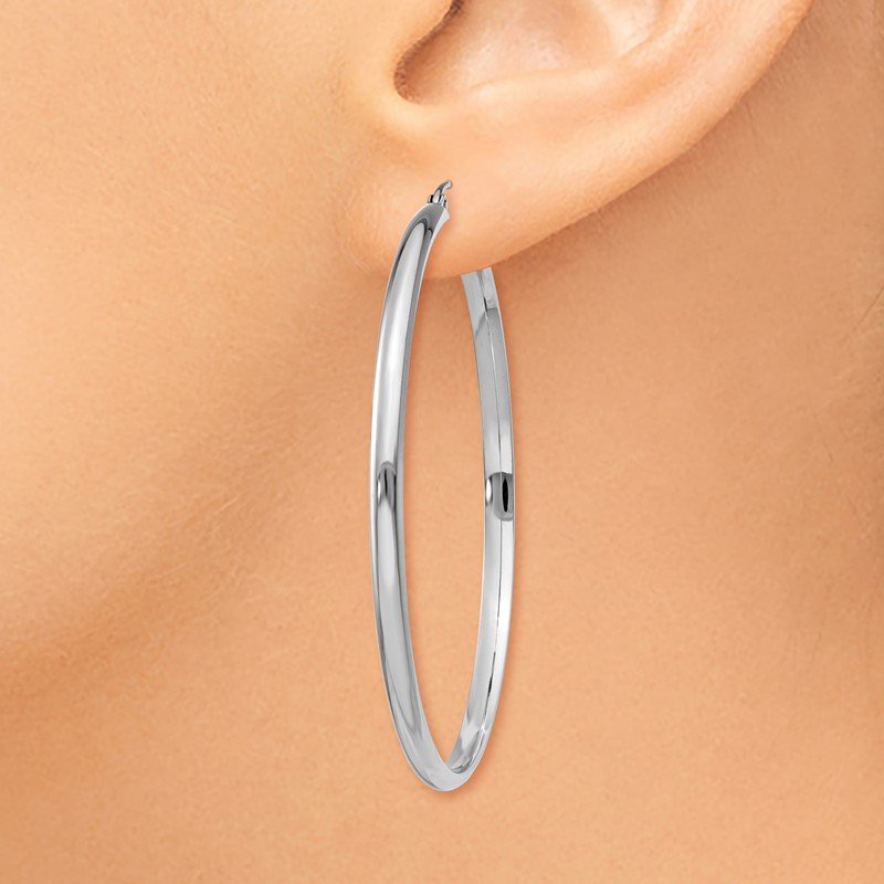 14k White Gold 2.75x50mm Polished Tube Hoop Earrings