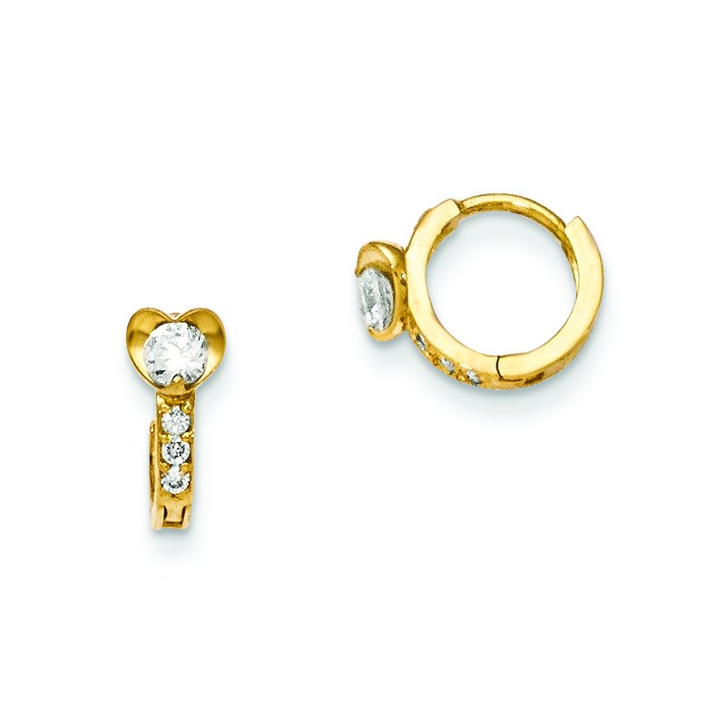 14k Madi K CZ Children's Heart Hinged Hoop Earrings