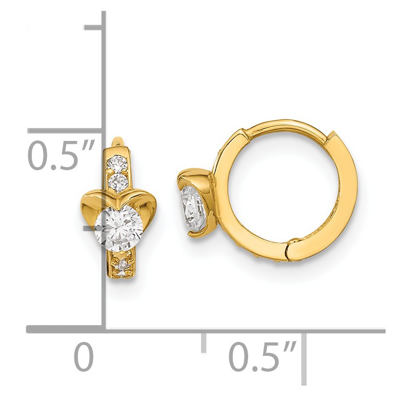 14k Madi K CZ Children's Heart Hinged Hoop Earrings