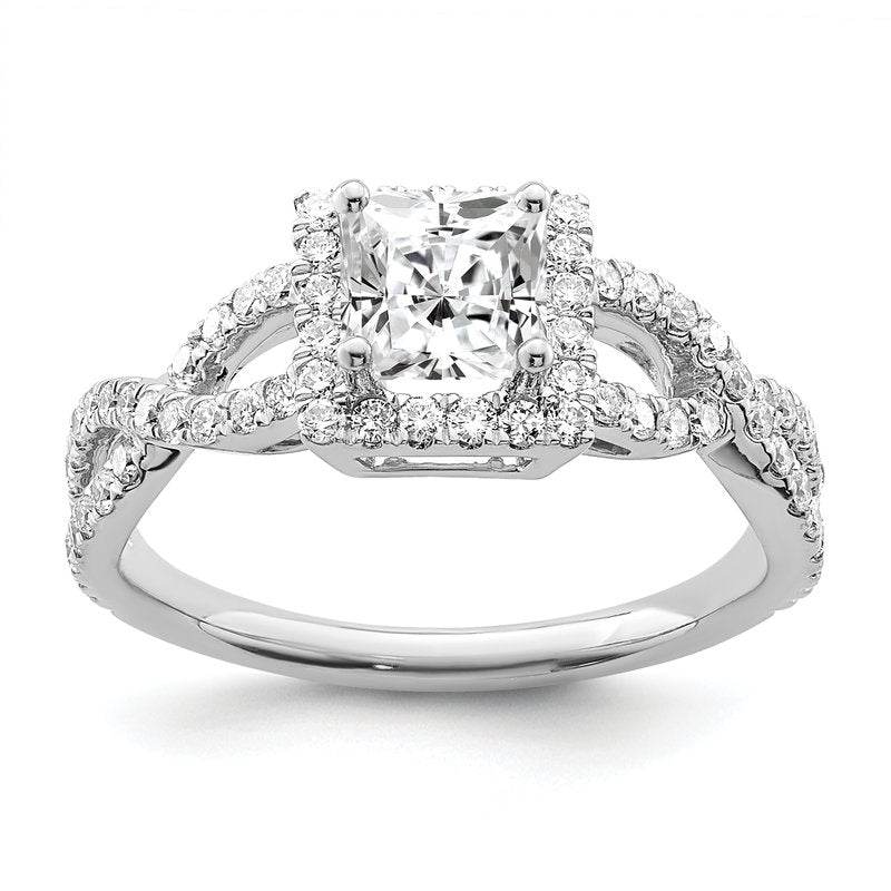 14K White Gold 1/2 carat Lab Grown Diamond VS/SI  D E F  Semi Mount Princess Halo Engagement Ring