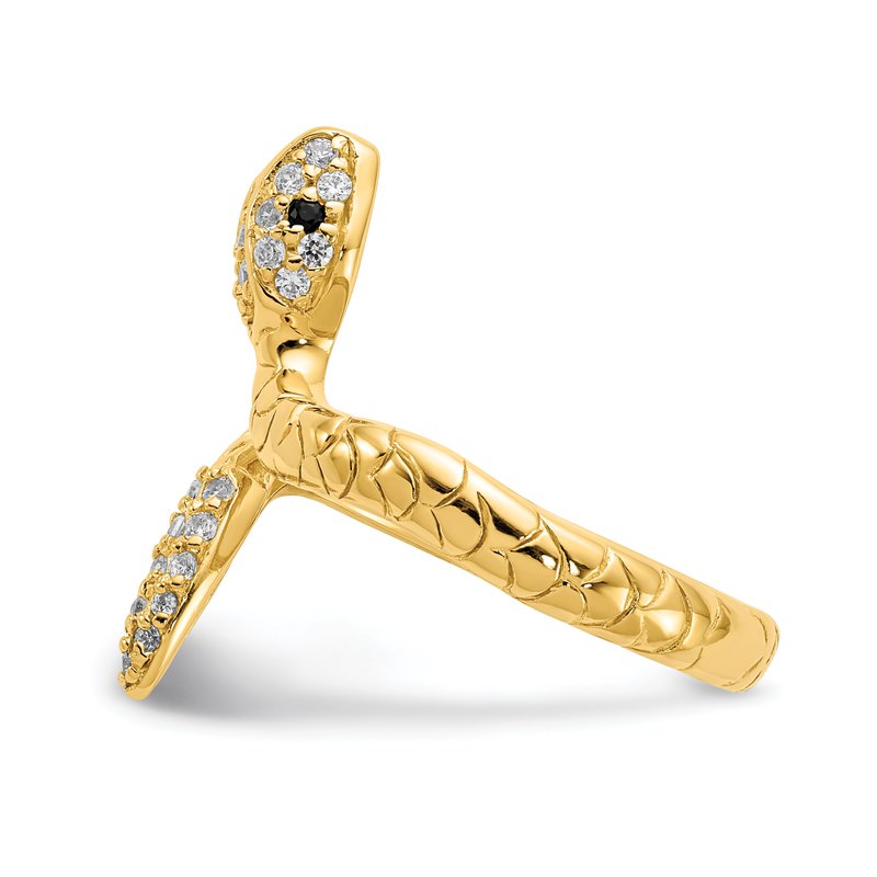 Sterling Silver Gold-plated Brilliant-cut Black and White CZ Snake Ring