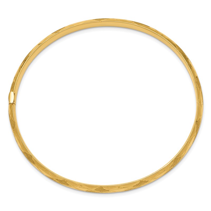 14k 3/16 Diamond-cut Fancy 4.75mm Hinged Oval Bangle Bracelet
