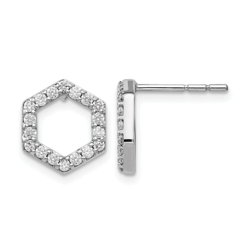 14K White Gold 1/5 carat Lab Grown Diamond VS+ F+ Complete Hexagon Post Earrings