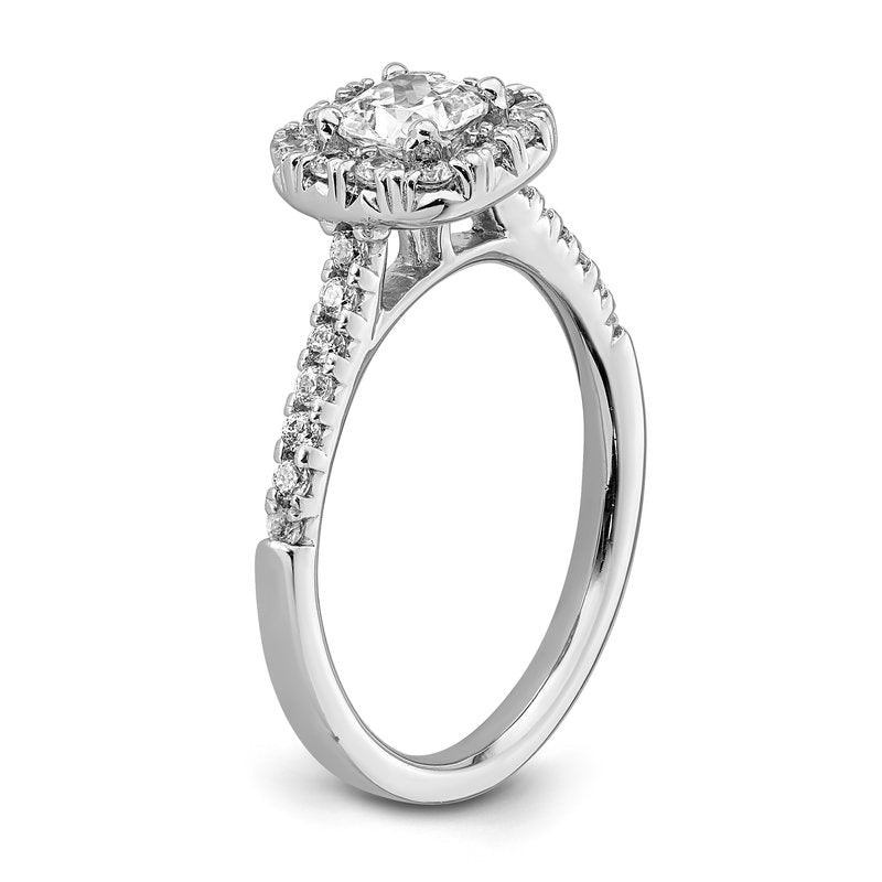 14K White Gold 3/8 carat Lab Grown Diamond VS+ F+ Semi-Mount Cushion Halo Engagement Ring