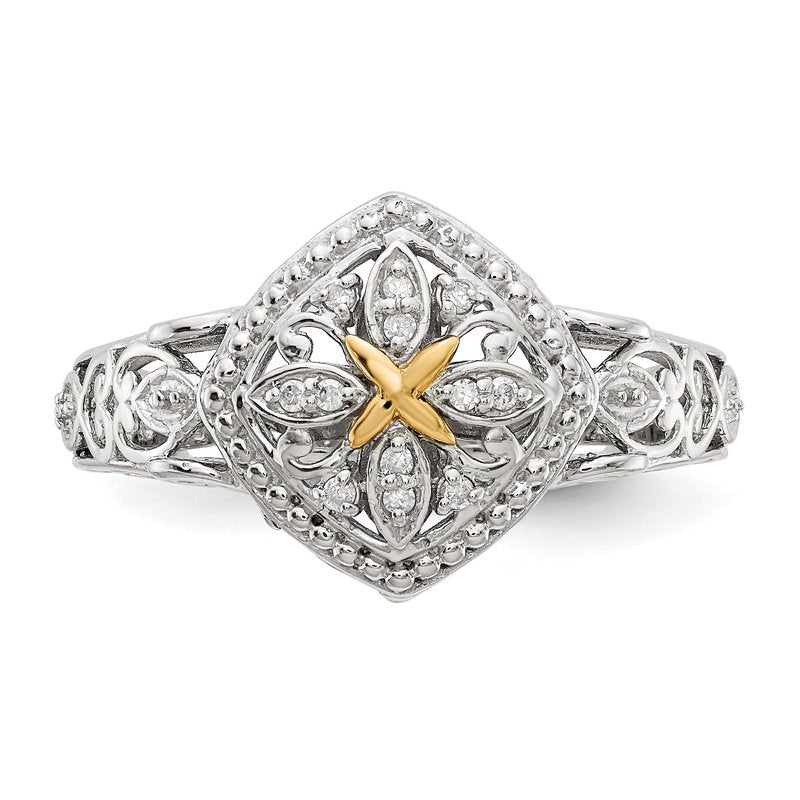 Sterling Silver Rhodium-plated with 14K Accent Diamond Ring