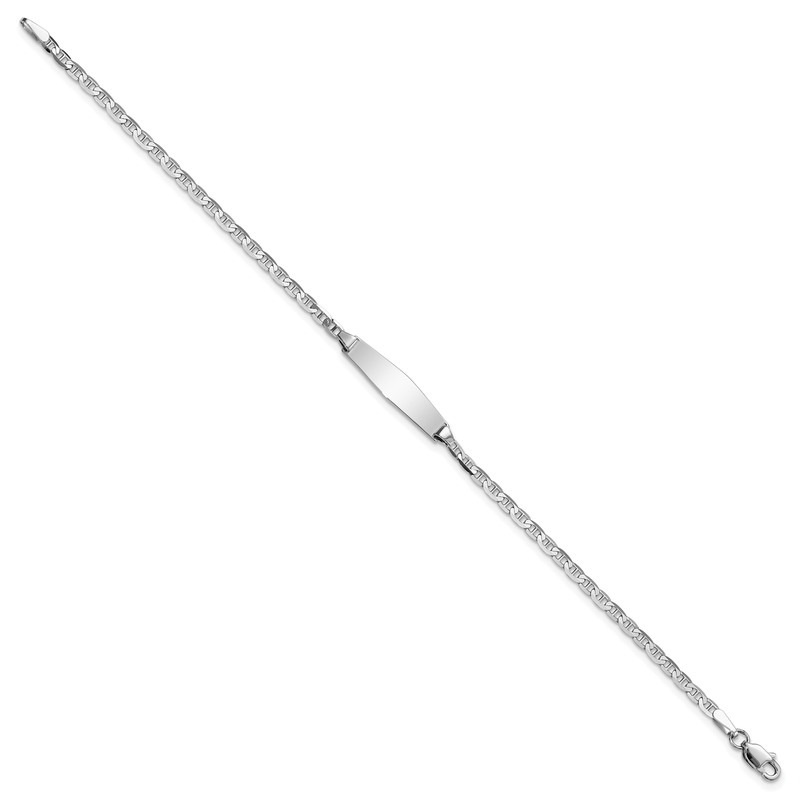 14k White Gold Polished Semi-Solid Chain/Solid Plate Anchor Link Soft Diamond Shape 20x5.5mm Plate 6 inch Baby/Child ID Bracelet