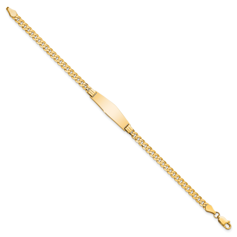 14k Polished Solid Chain/Solid Plate Curb Link Soft Diamond Shape 24.5x7.5mm Plate 7 inch ID Bracelet
