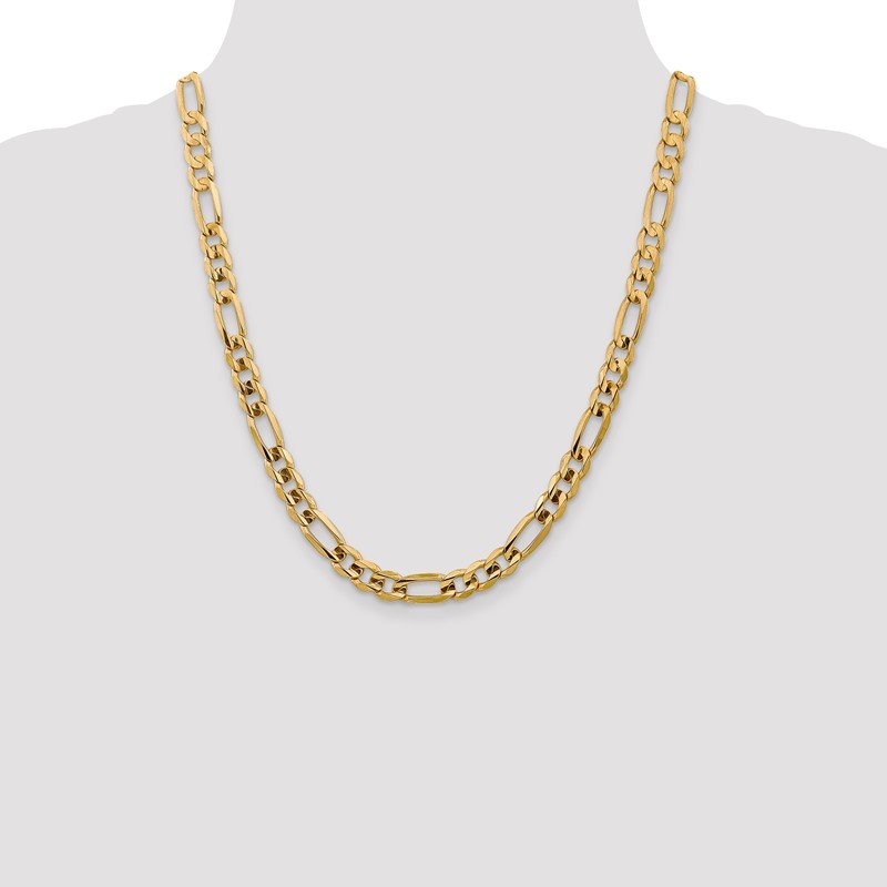 14K 26 inch 7.5mm Concave Open Figaro with Lobster Clasp Chain