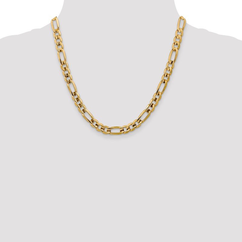 14K 26 inch 7.5mm Concave Open Figaro with Lobster Clasp Chain
