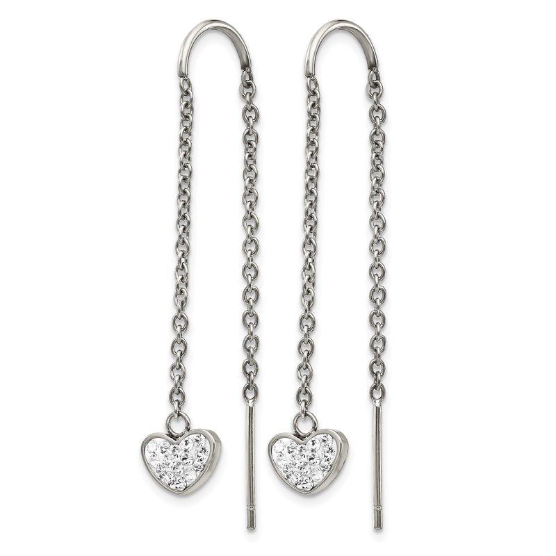 Stainless Steel Polished with Preciosa Crystal Heart Threader Earrings