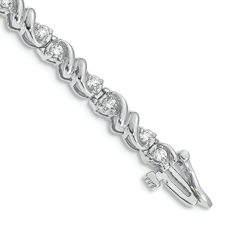 14k White Gold Complete 1.17 carat Round AAA Diamond Fancy Swirl 7 inch Tennis Bracelet