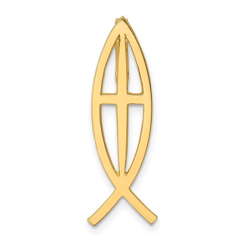 14K Polished Ichthus Cross Fish Chain Slide