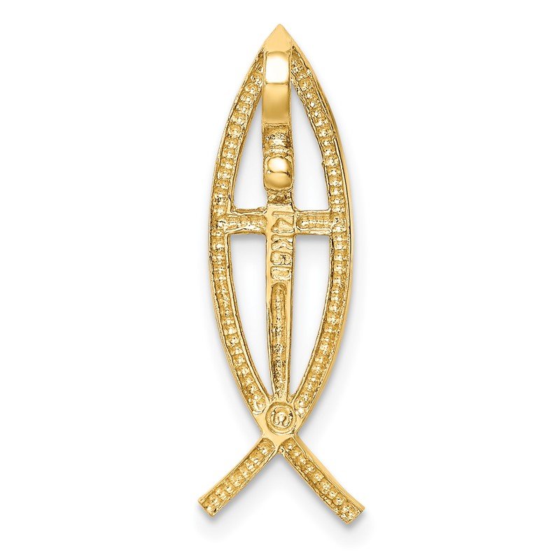 14K Polished Ichthus Cross Fish Chain Slide