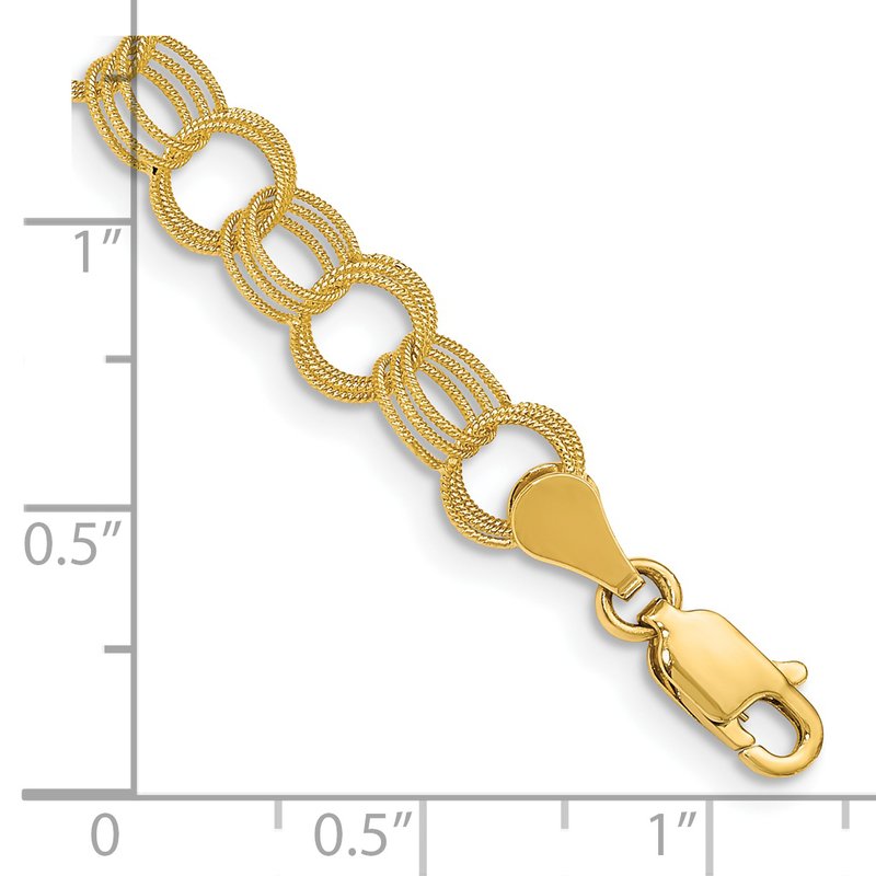 14k 6mm Solid Textured Triple Link 7 inch Charm Bracelet
