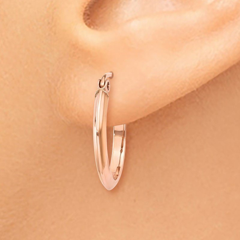 14k Rose Gold 2.5x12mm Polished Knife-Edge Tube Hoop Earrings