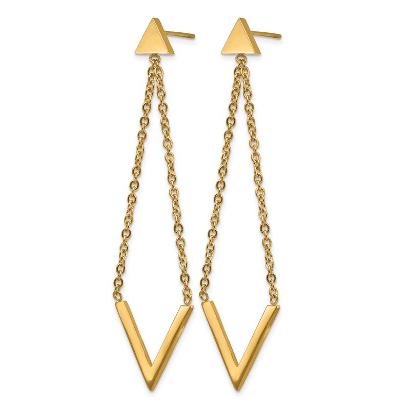 Stainless Steel Polished Yellow IP-plated Triangle Post V Dangle Earrings