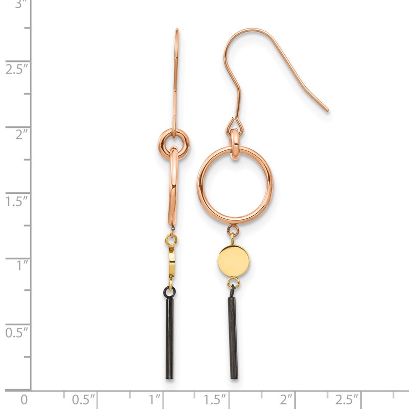 Stainless Steel Polished Black, Rose and Yellow IP-plated Dangle Shepherd Hook Earrings