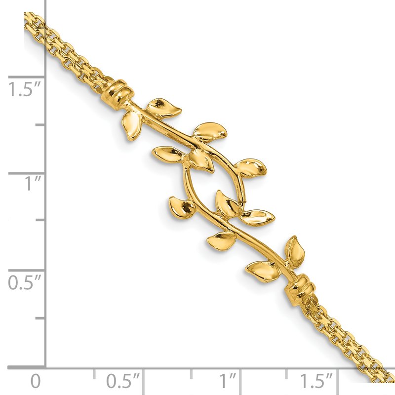 14K Polished Leaves and Bismark Chain 7 inch Bracelet
