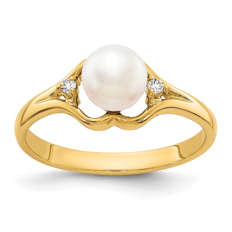 14k 6mm FW Cultured Pearl AA Diamond ring