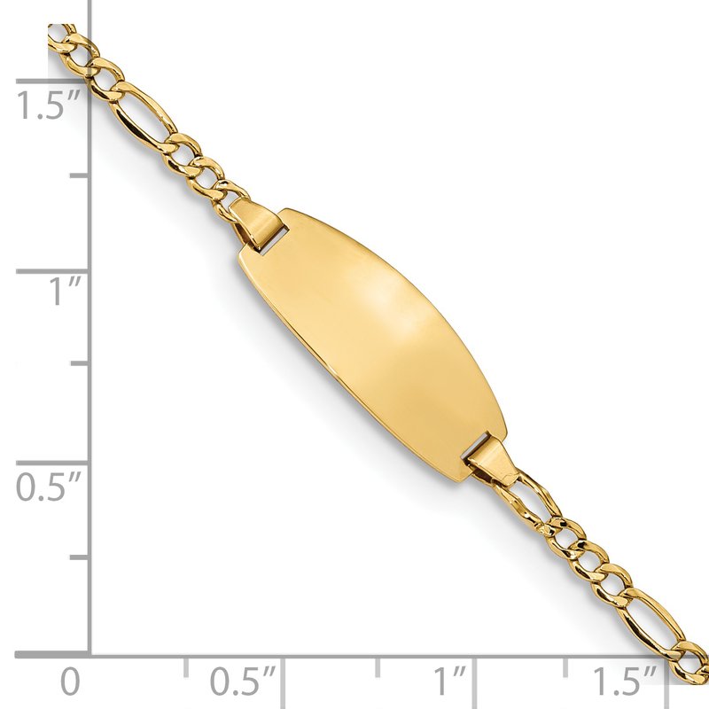 14k Polished Semi-Solid Chain/Solid Plate Figaro Link Oval 18.5x8.5mm Plate 5.5 inch Baby/Child ID Bracelet