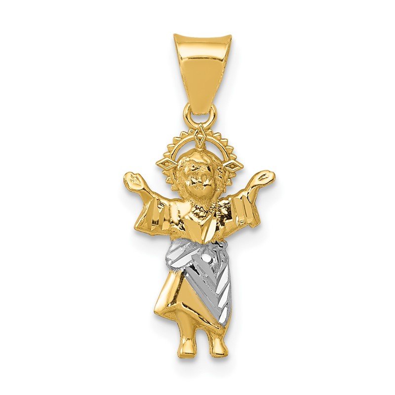 14k with Rhodium Diamond-cut Polished Infant Jesus Pendant