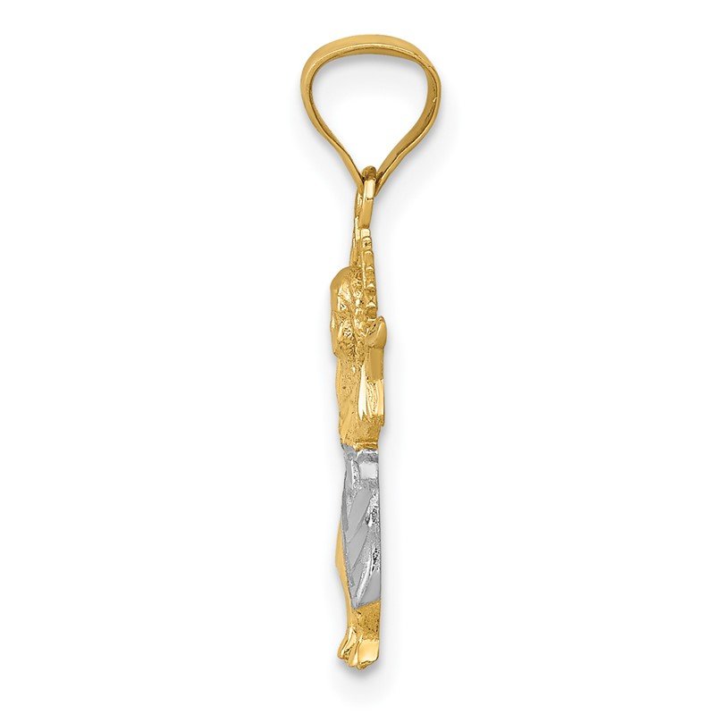 14k with Rhodium Diamond-cut Polished Infant Jesus Pendant