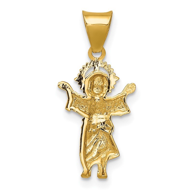 14k with Rhodium Diamond-cut Polished Infant Jesus Pendant