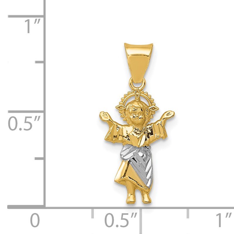 14k with Rhodium Diamond-cut Polished Infant Jesus Pendant