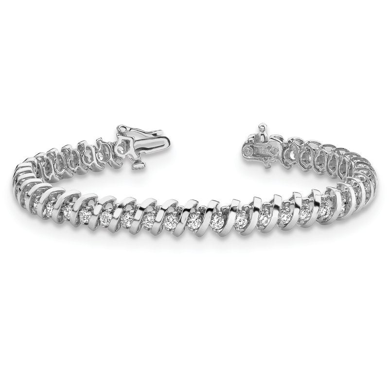 14k White Gold Complete 0.93 carat Round AAA Diamond Fancy Spiral 7 inch Tennis Bracelet