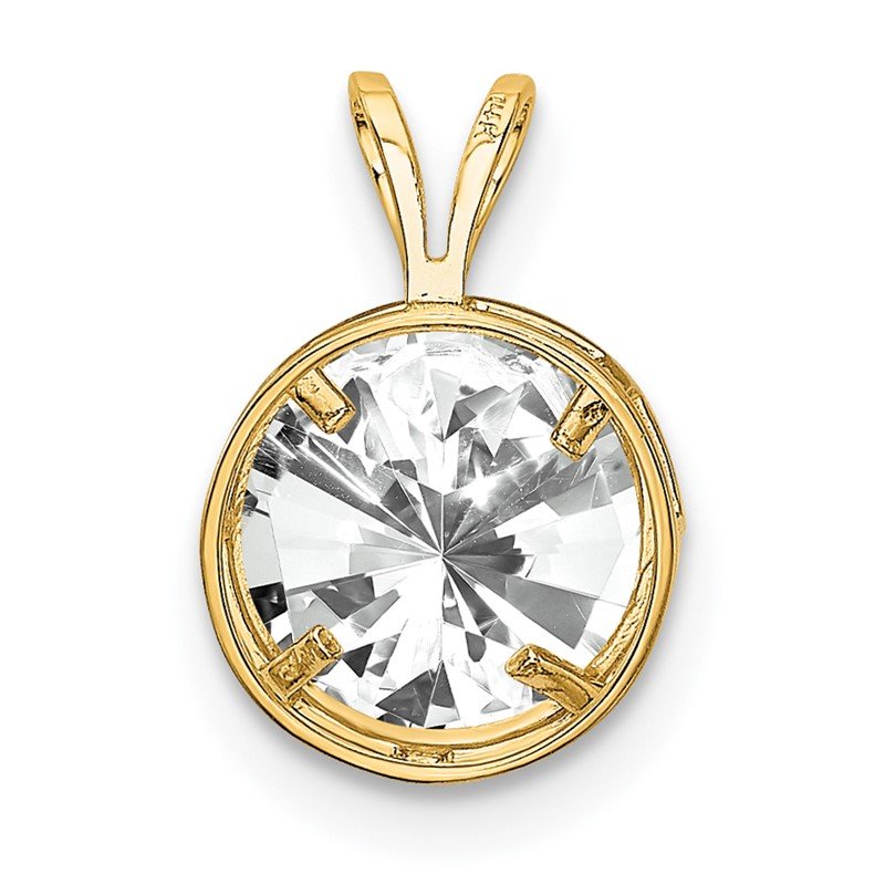14k 8mm Round Cubic Zirconia Bezel Pendant