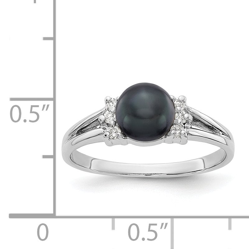 14k White Gold 6mm Black FW Cultured Pearl AAA Diamond ring