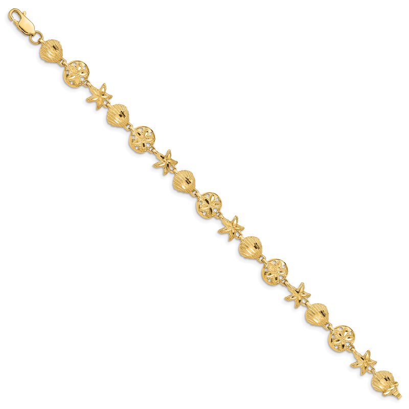 14K Diamond-cut Sea Life 7 inch Bracelet