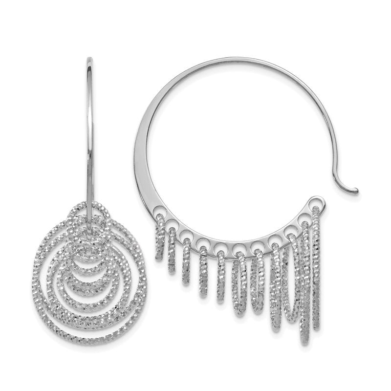 Sterling Silver RH-plated Polished and Laser-cut Hoop Earrings