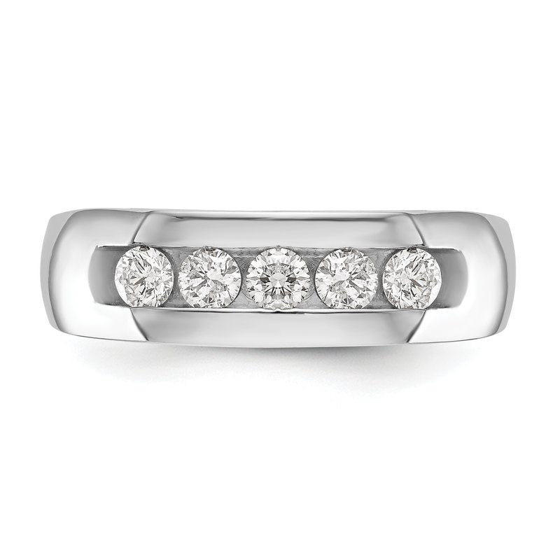 14K White Gold Men's 1/3 carat Lab Grown Diamond VS+ F+ Complete Channel Five Stone Band