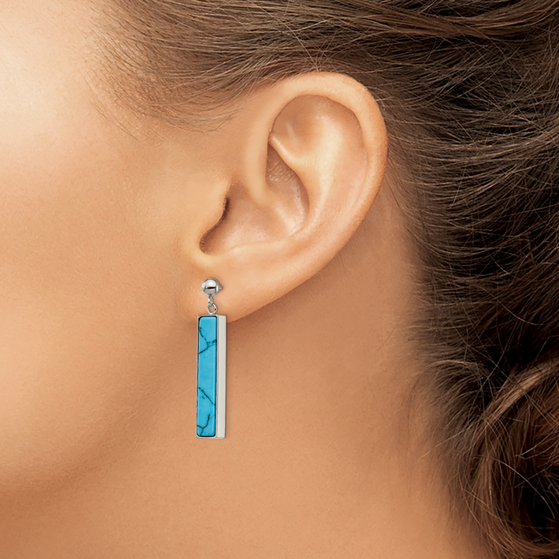 Stainless Steel Polished with Reconstructed Howlite Post Dangle Earrings