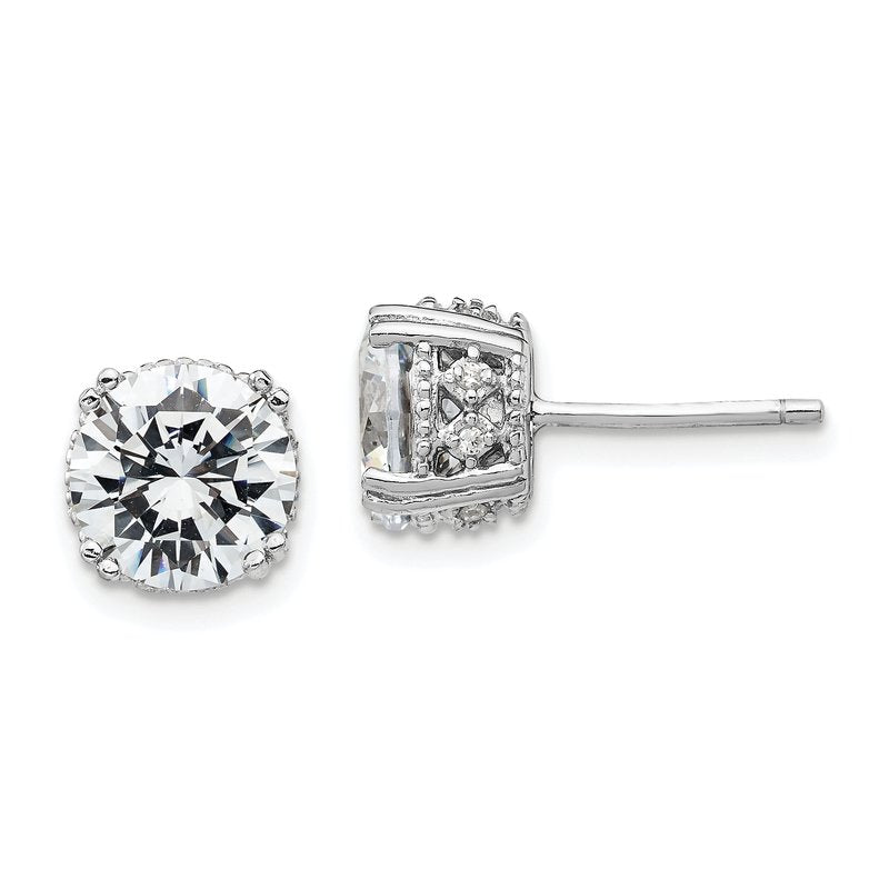 Sterling Silver Rhodium-plated Brilliant-cut 8mm CZ Stud Post Earrings