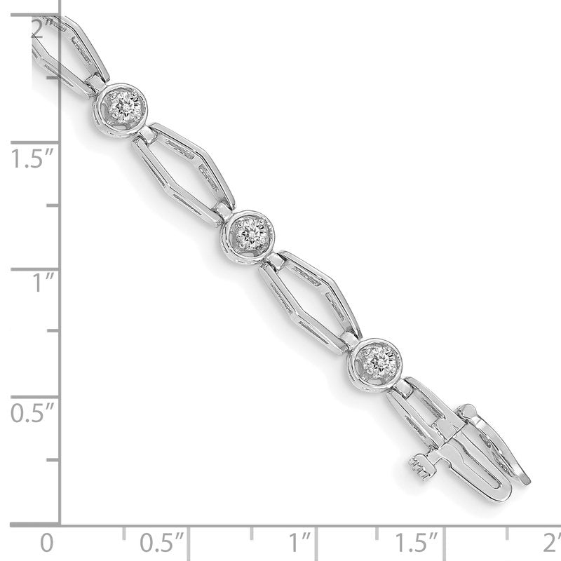 14k White Gold Complete 3/4 carat Round AA Diamond Fancy Link 7 inch Bracelet