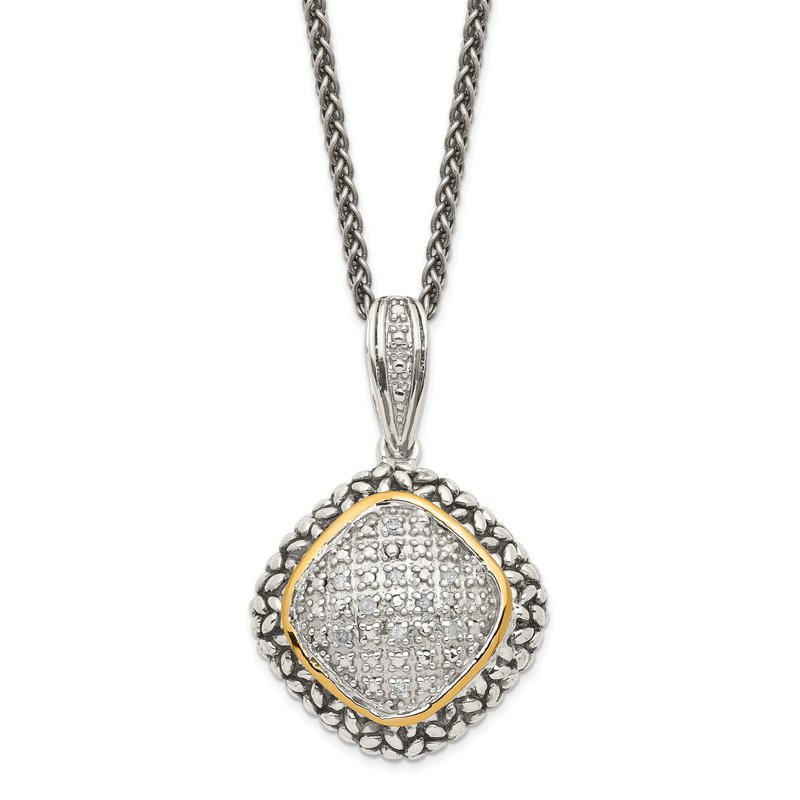 Sterling Silver with 14K Accent 18 Inch Antiqued Diamond Necklace