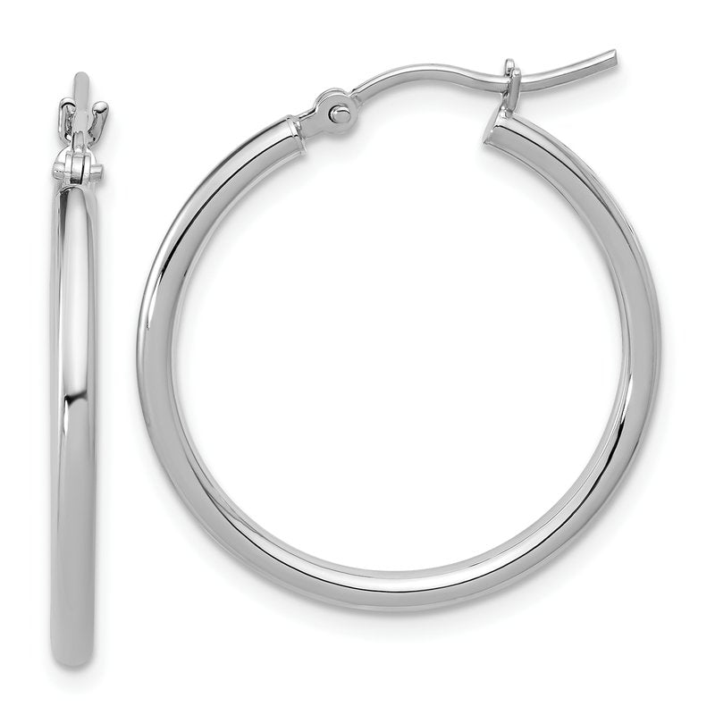 10K White Gold Polished Hinged Hoop Earrings