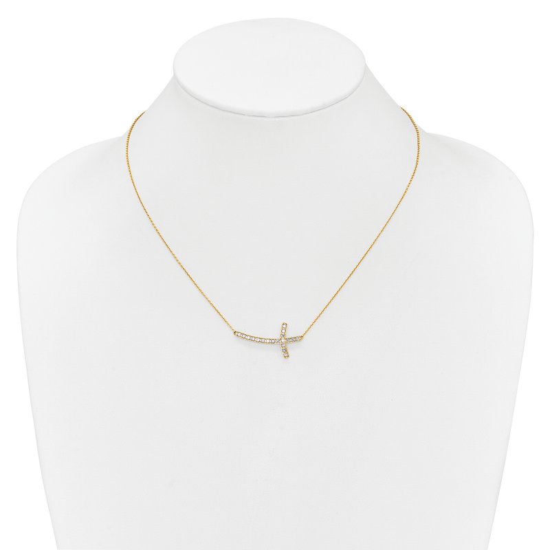 14k White Gold 1/10 carat Diamond Sideways Cross 18 inch Necklace