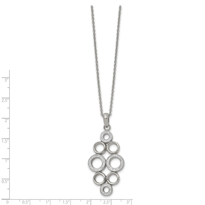 Stainless Steel Polished Preciosa Crystal Circles Pendant on a 16 inch Cable Chain with a 2 inch Extension Necklace