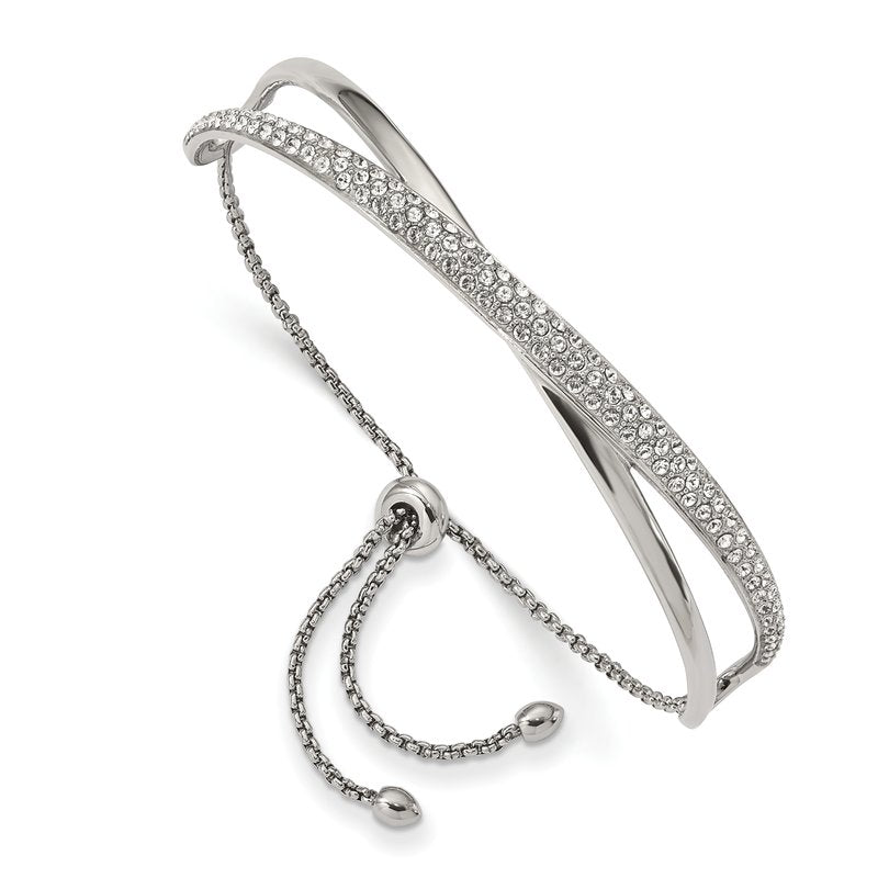 Stainless Steel Polished with Crystals Adjustable Bangle Bracelet