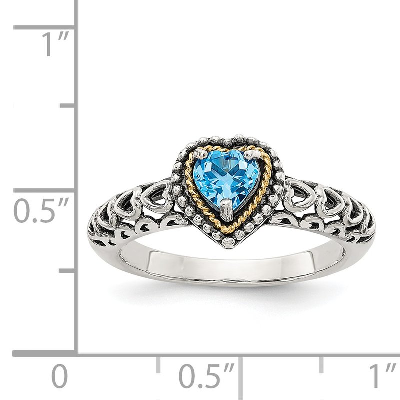 Sterling Silver with 14K Accent Antiqued Blue Topaz Heart Ring