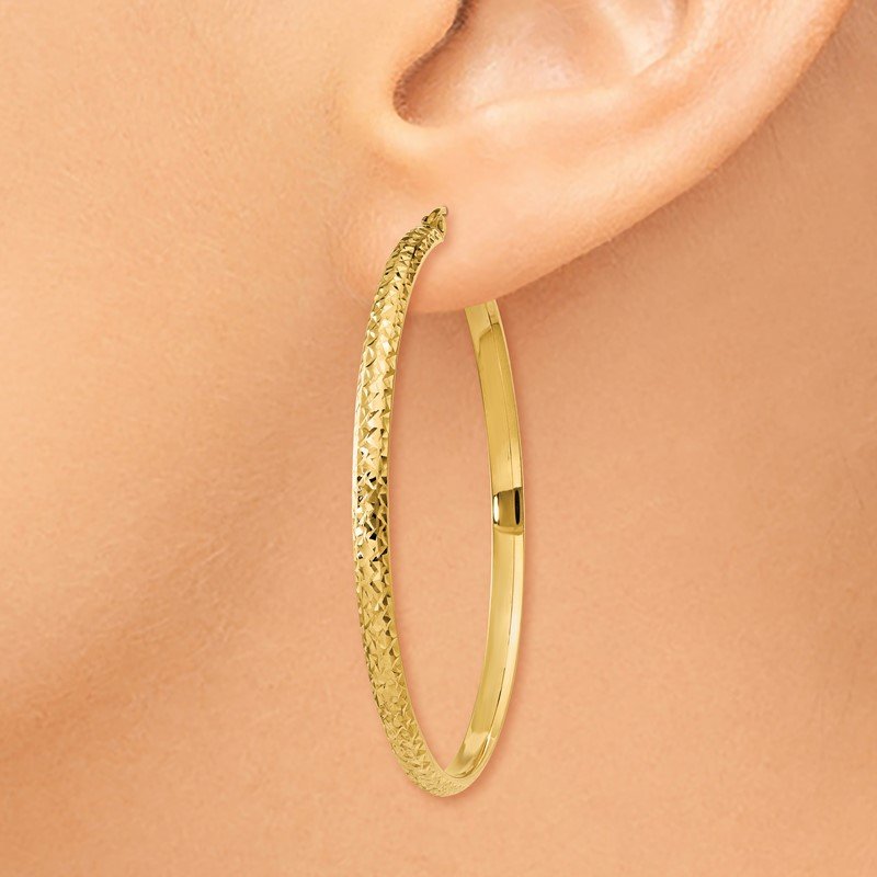 14K 2.8x46mm Diamond-cut Tube Hoop Earrings